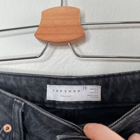 Topshop Womens Straight Leg High Waisted Black Denim Jeans Size 26 Frayed grunge - Picture 4 of 11